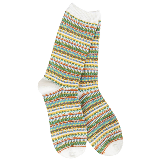 Boho Crew Socks in White Stripe