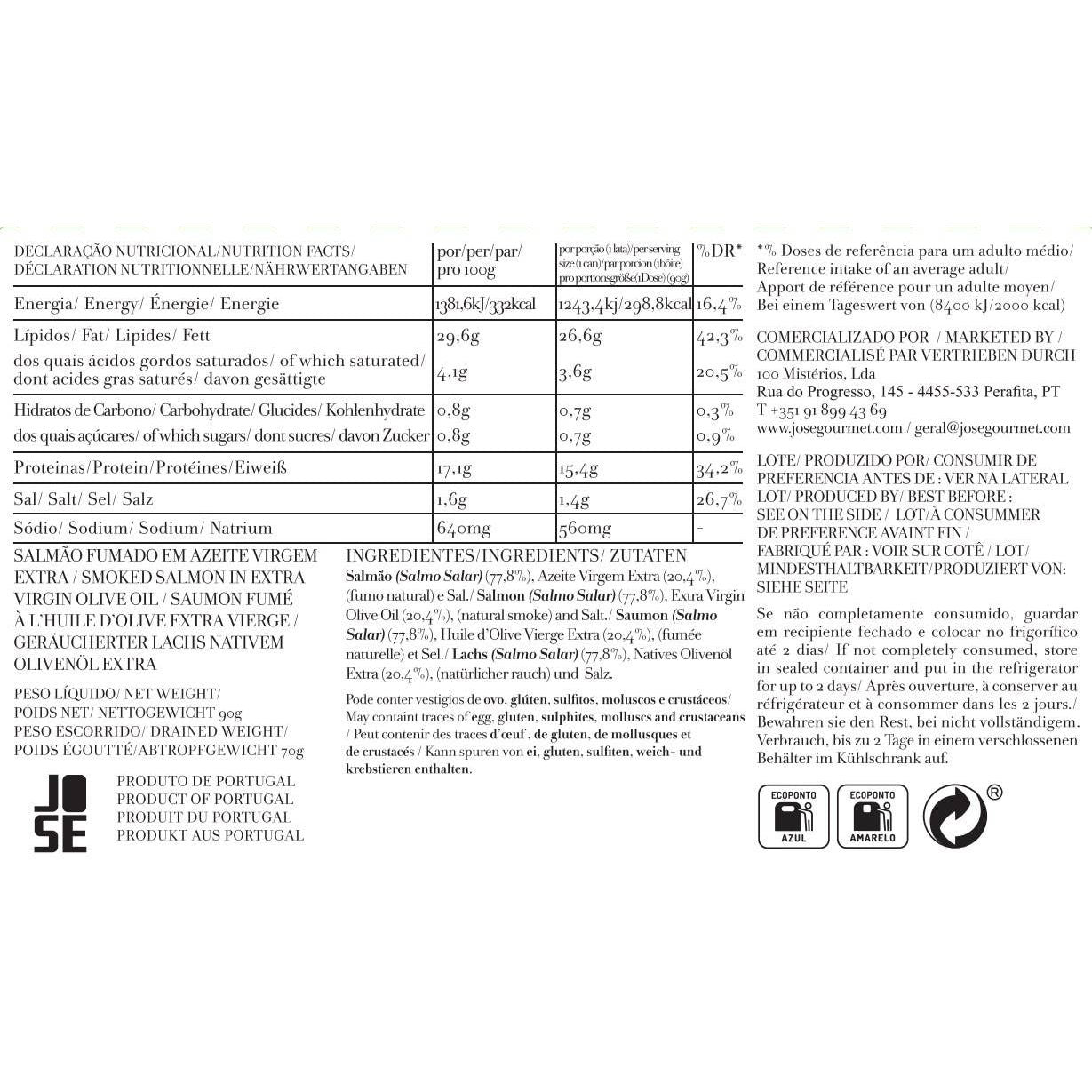 Jose Gourmet Smoked Salmon in Extra Virgin Olive Oil, 90g