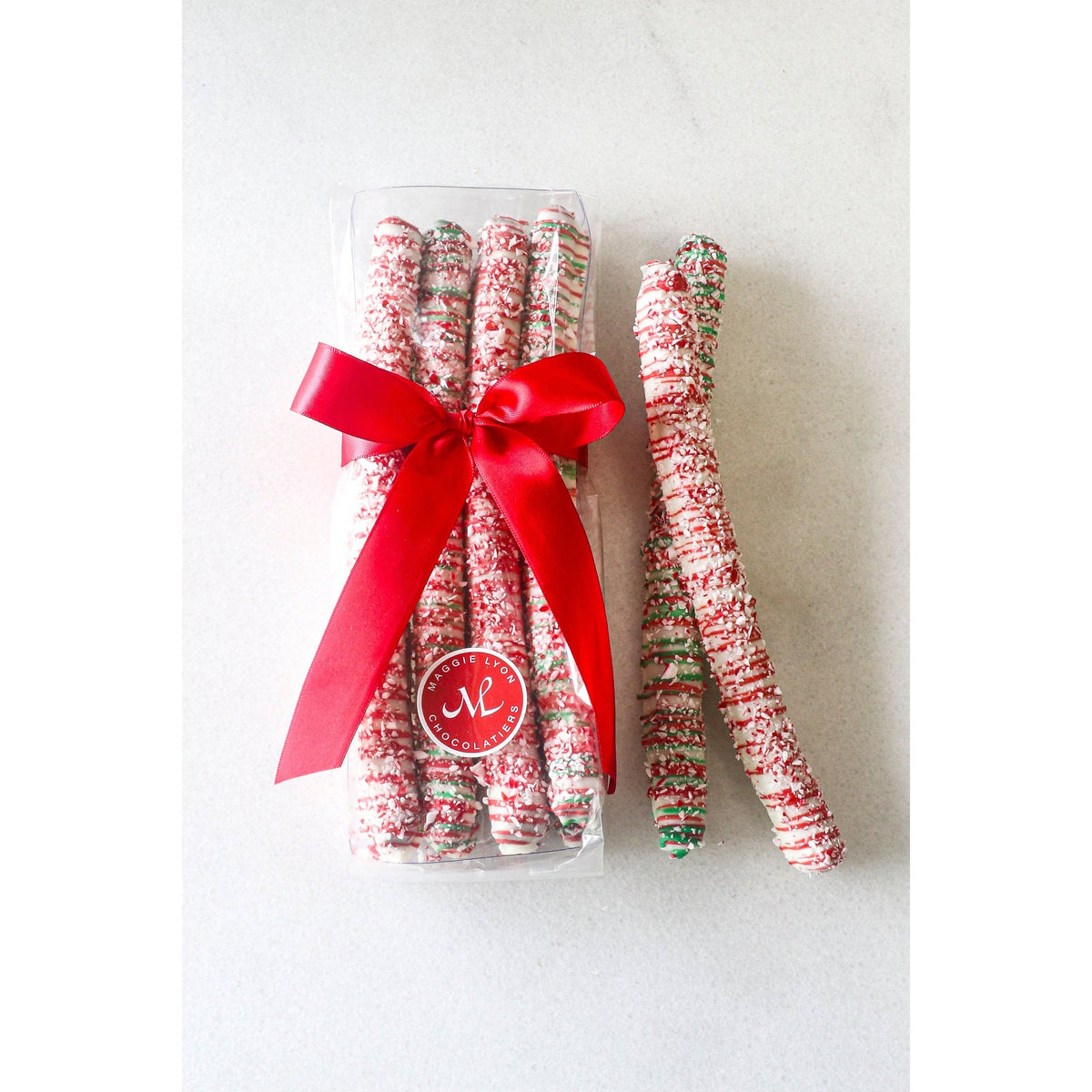 Peppermint White Chocolate Pretzel Rods, 8pc