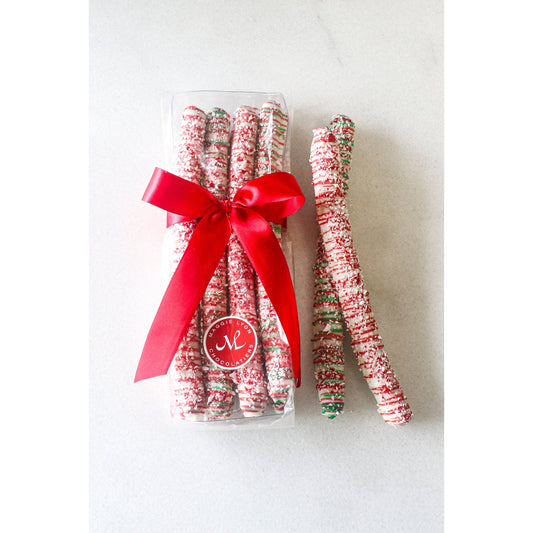 Peppermint White Chocolate Pretzel Rods, 8pc