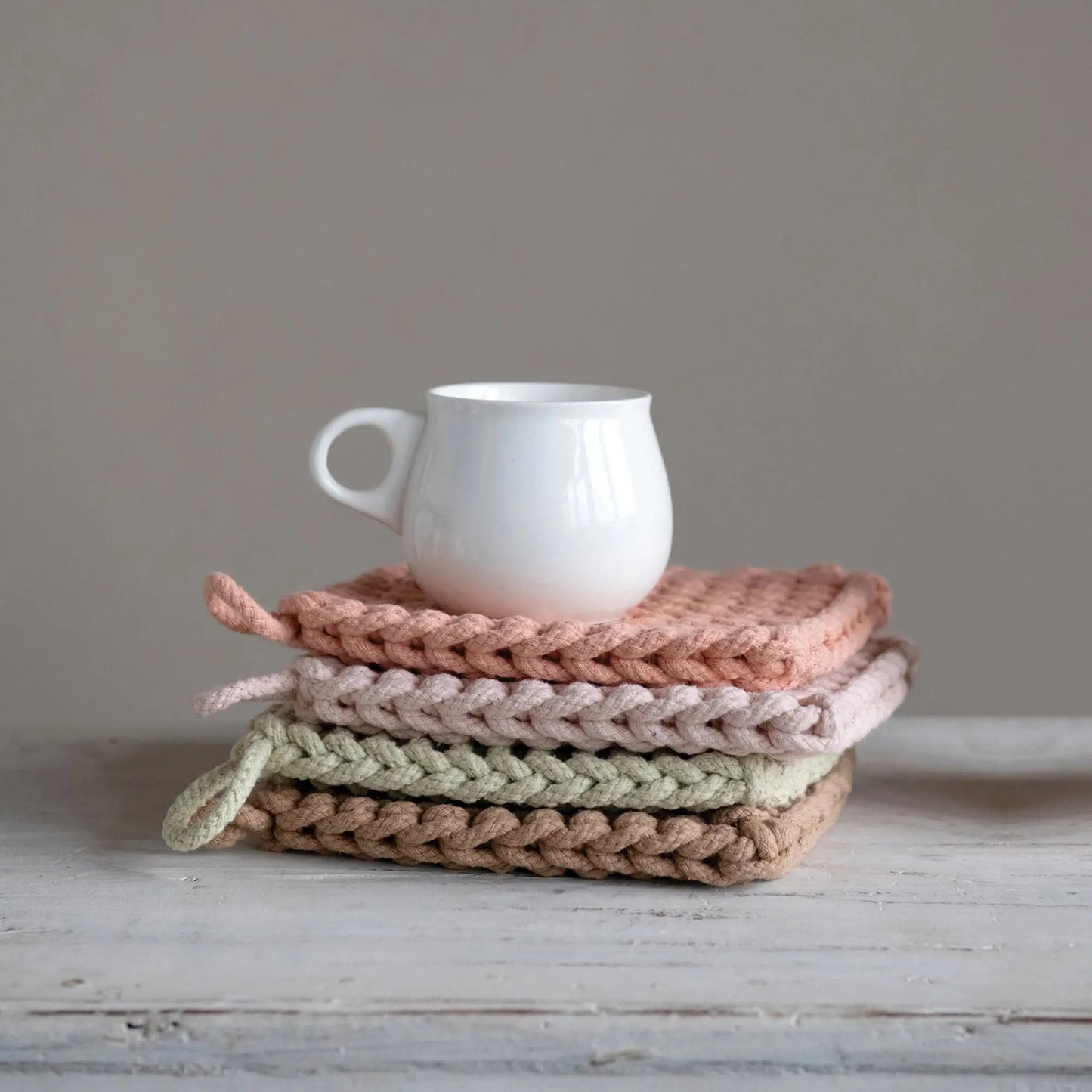 8" Square Cotton Crochet, 4 Colors CREATIVE CO-OP