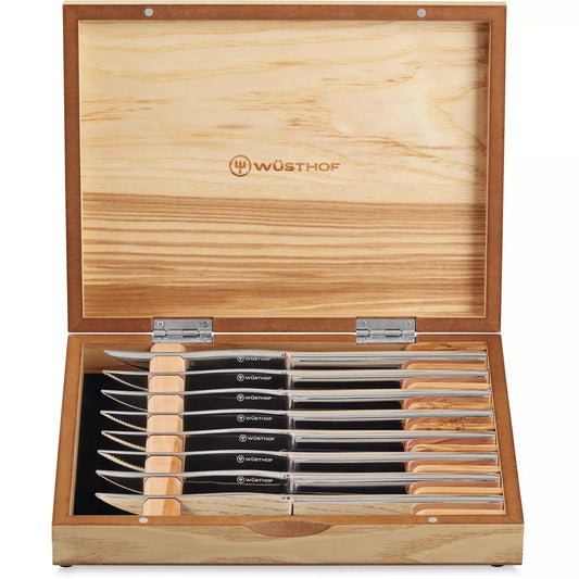 8-Piece Stainless Mignon Steak Knife Set in Olivewood Chest WUSTHOF