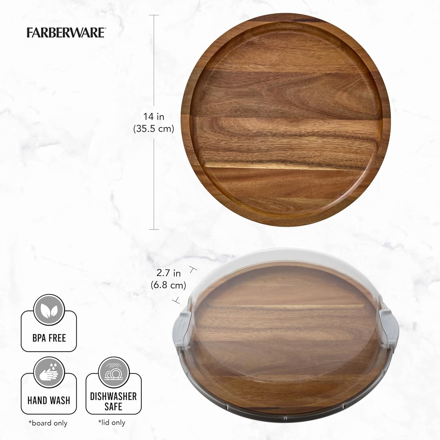 Build-A-Board Round Single Compartment Acacia Board with White Locks