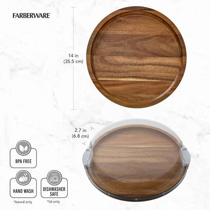 Build-A-Board Round Single Compartment Acacia Board with White Locks