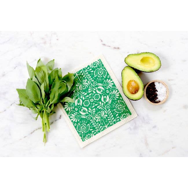 Swedish Dishcloth - Scandi Bloom - Dark Green