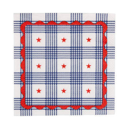Plaid Stars Paper Cocktail Napkin
