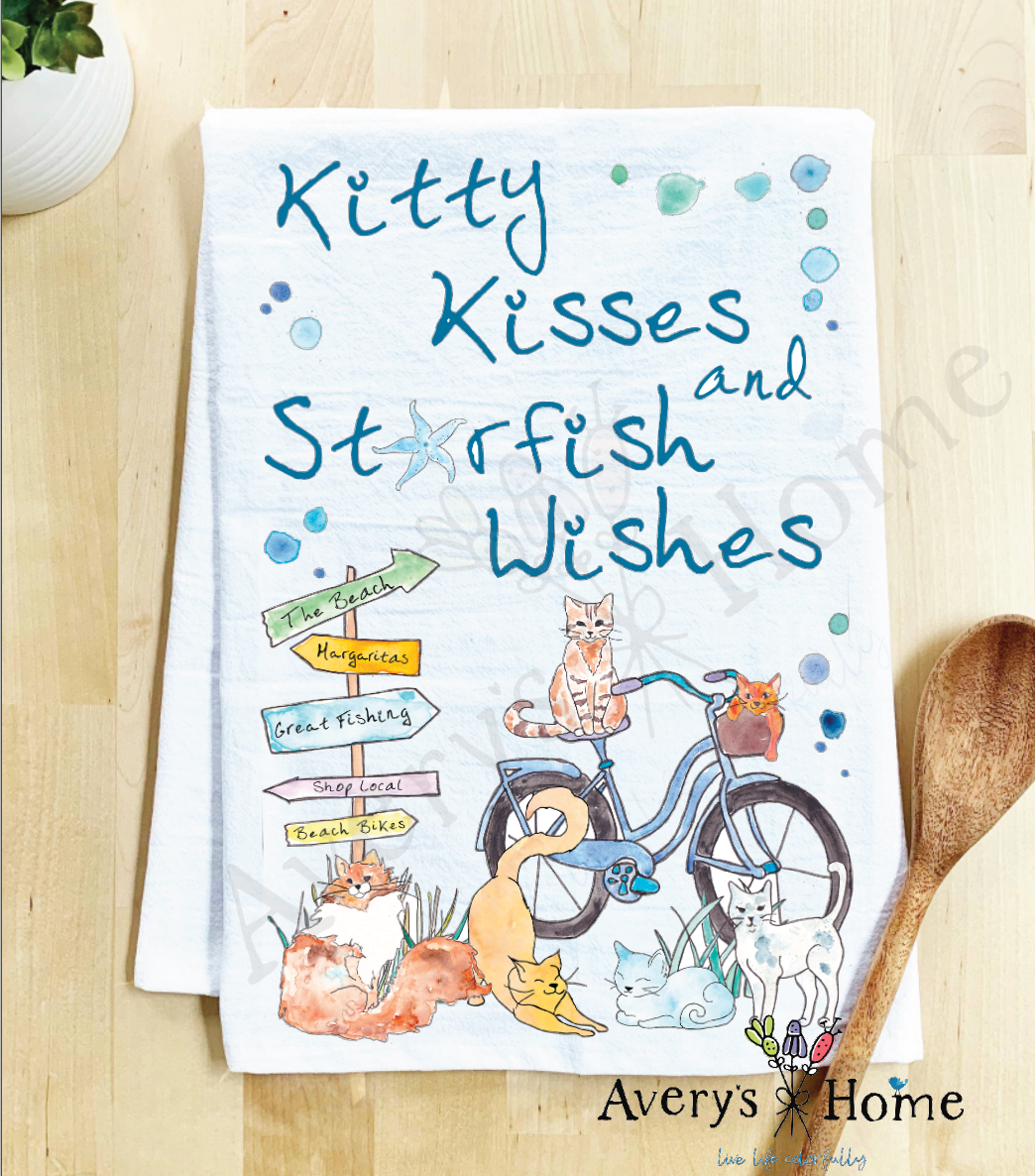 Cats at the Beach Kitty Kisses Kitchen Towel