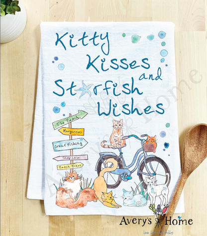 Cats at the Beach Kitty Kisses Kitchen Towel