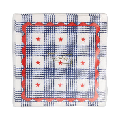 Plaid Stars Paper Cocktail Napkin