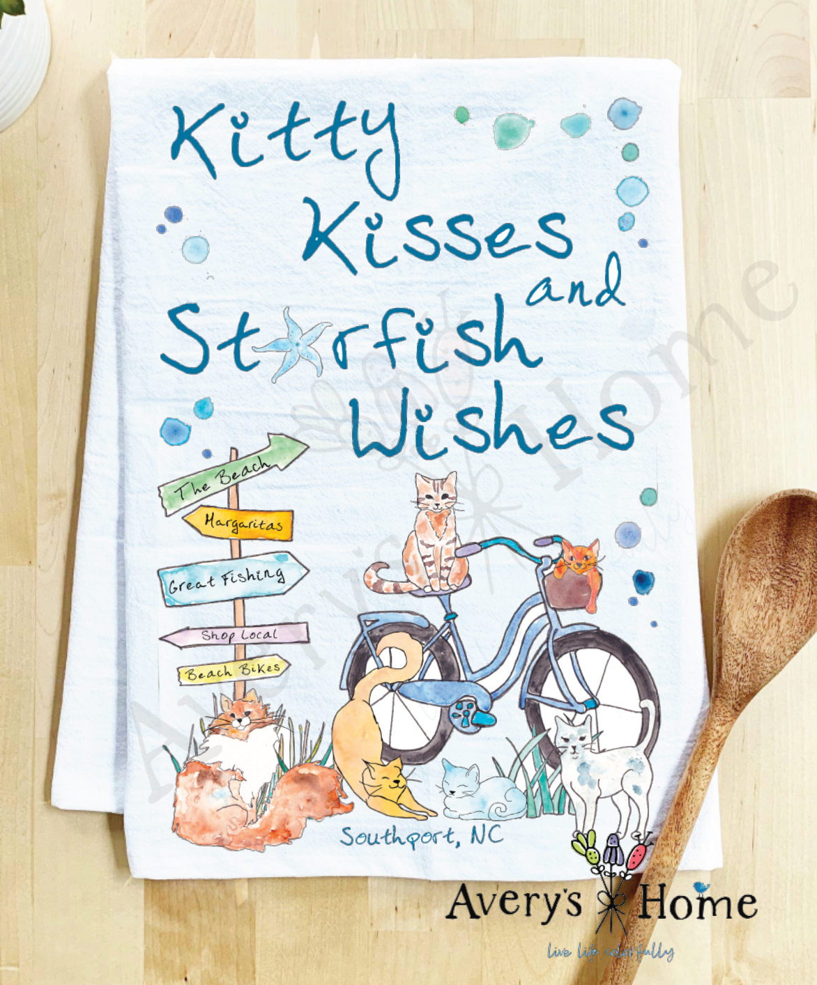 Cats at the Beach Kitty Kisses Kitchen Towel