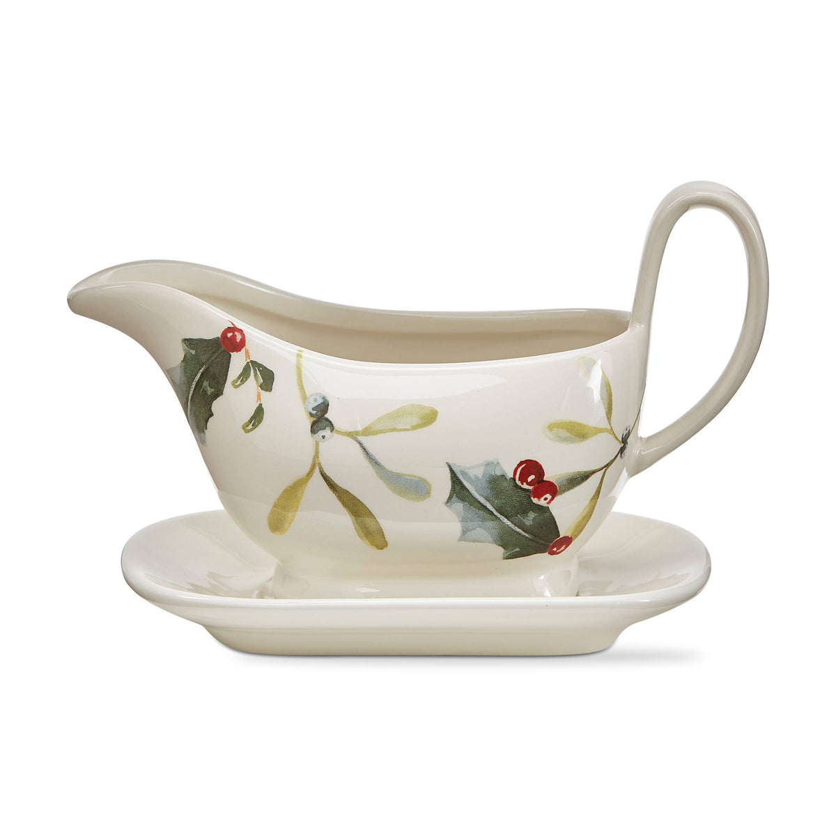 Winter Sprig Gravy Boat & Saucer Set 2 Earthenware Christmas