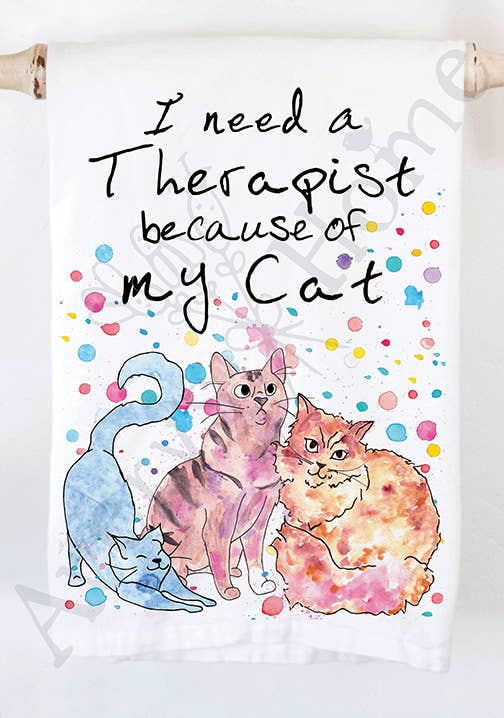 Cat Therapy Funny Kitchen Towel