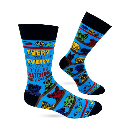 Every Move You Make, Every Bite You Take I'll Be Watching You Men's Novelty Crew Socks