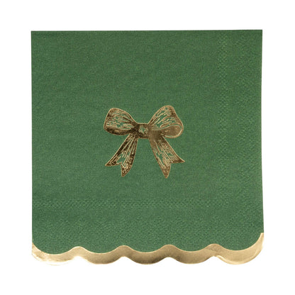 Gold + Green Bow Cocktail Napkin