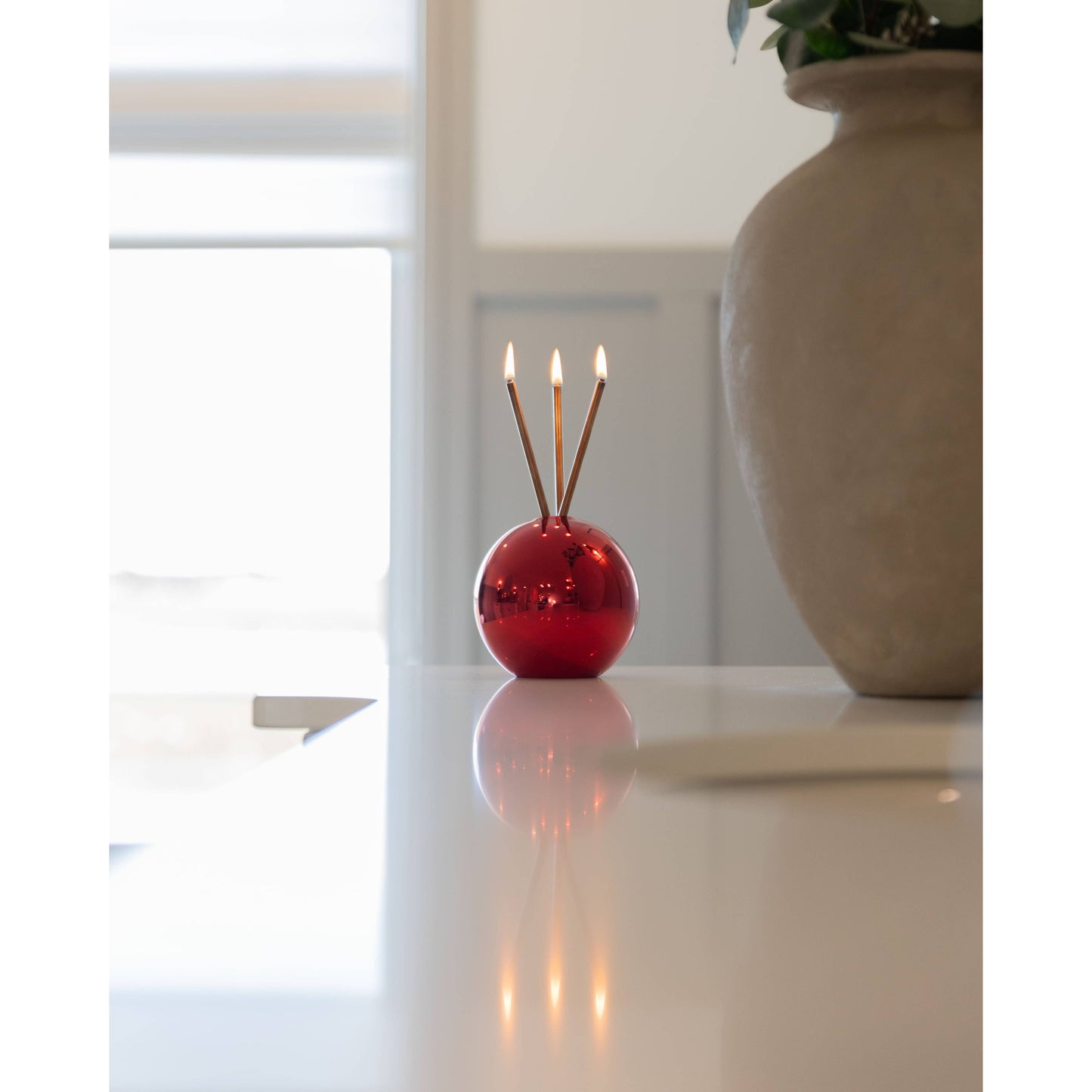 Neva Vase, Red Metallic Candle Holder