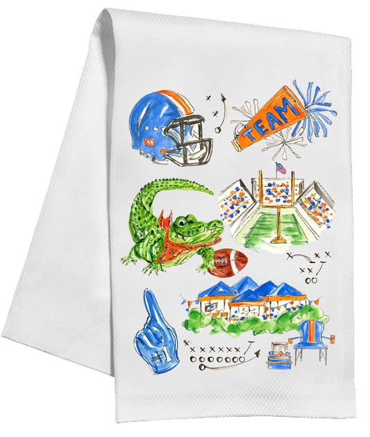 Blue & Orange Gator Football Icons Kitchen Towel