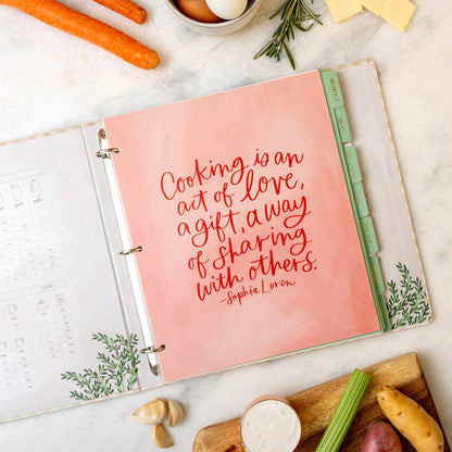 Beige Gingham Large Recipe Binder