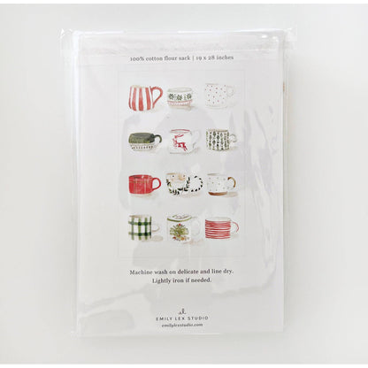 Christmas mugs tea towel