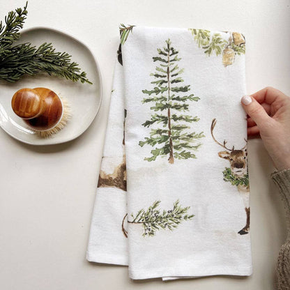 Evergreen christmas tea towel