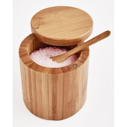 Bamboo Salt Box With Lid and Spoon