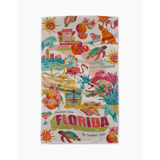 Greetings From Florida Geometry Tea Towel