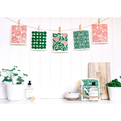 Swedish Dishcloth - Flower - Green/Pink