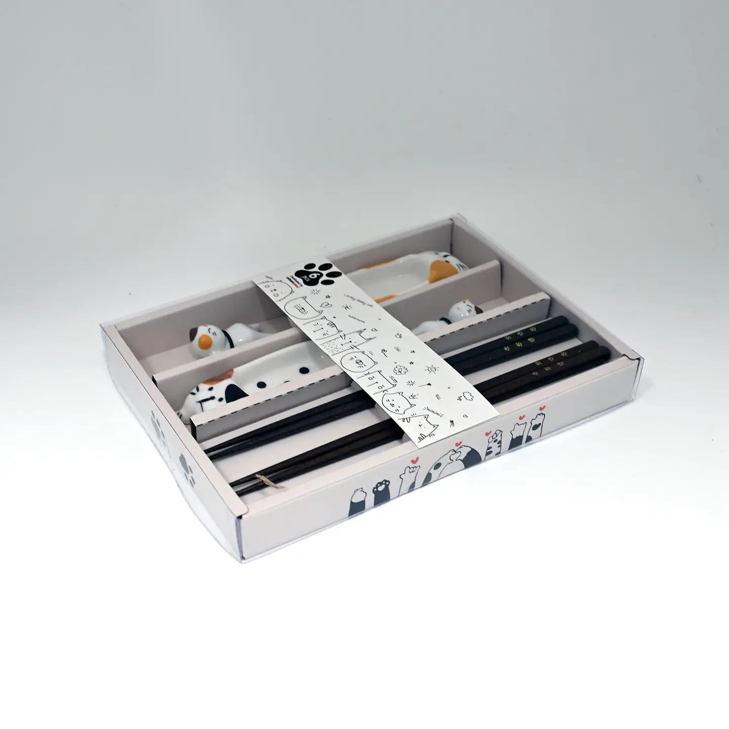 Cat Designed Chopsticks, Sauce Dish, and Rests, Set of 6