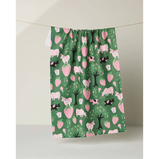 Strawberry Cows Geometry Tea Towel