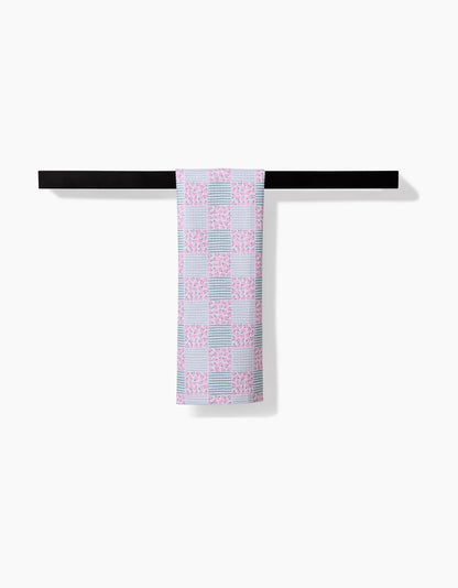 Mini Flowers and Stripes Check Pink and Green Geometry Bar Towel