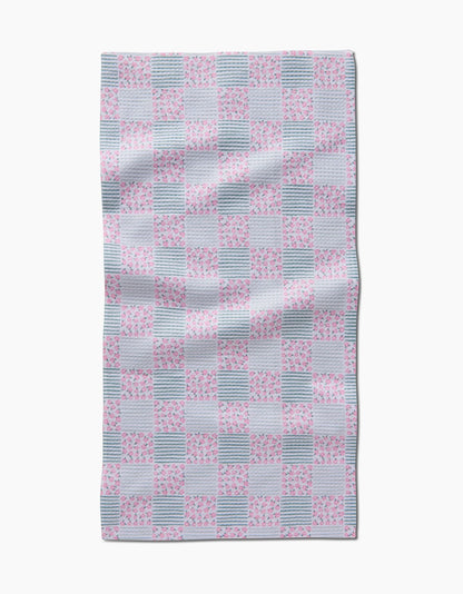 Mini Flowers and Stripes Check Pink and Green Geometry Bar Towel