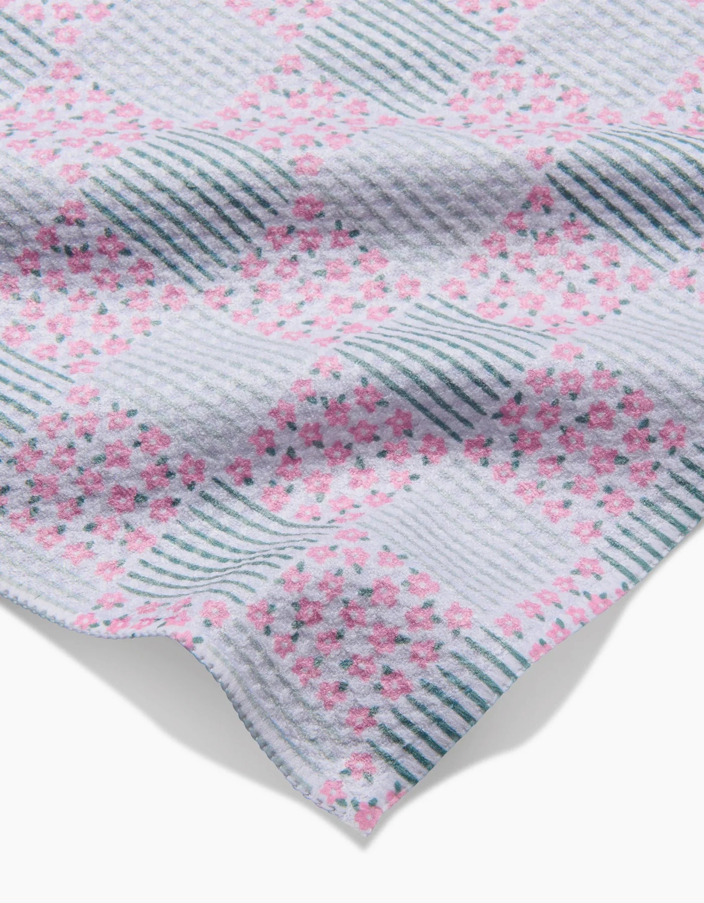 Mini Flowers and Stripes Check Pink and Green Geometry Bar Towel