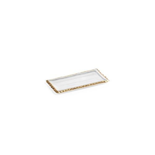 9" Clear Rectangular Tray with Embellished Gold Rim