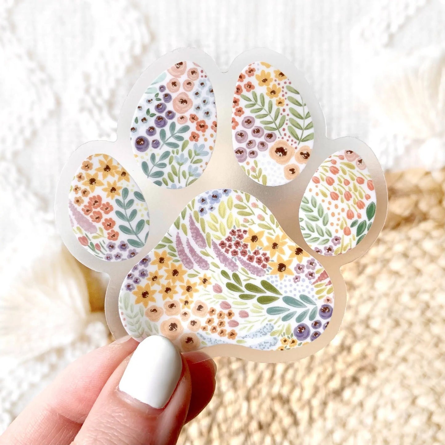 Clear Floral Paw Print Sticker, 2.75x2.75 in. Elyse Breanne Design