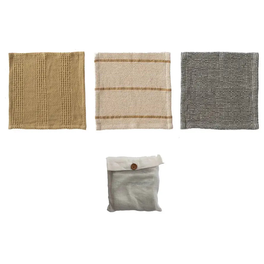 Cotton Waffle Weave Dish Cloths w/ Loop, Set of 3 in Bag CREATIVE CO-OP
