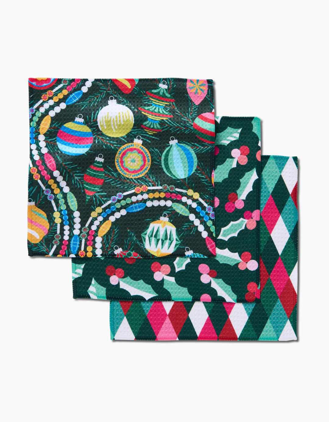 Retro Holly Geometry Dish Cloth Set of 3