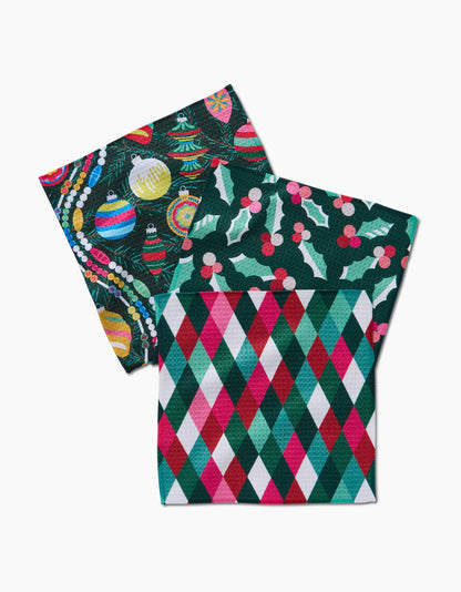 Retro Holly Geometry Dish Cloth Set of 3