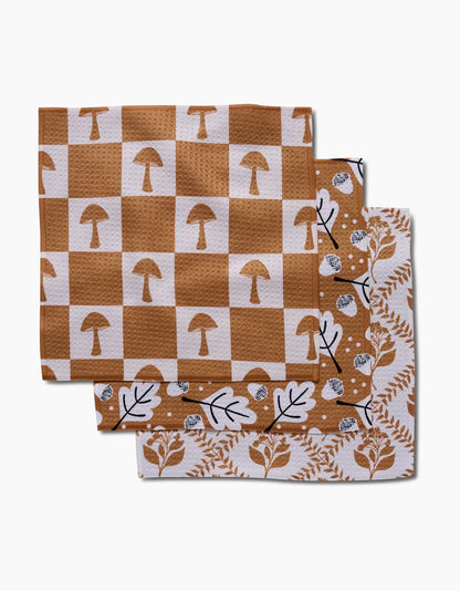 Vines, Acorns, + Mushrooms Geometry Dish Cloth Set of 3