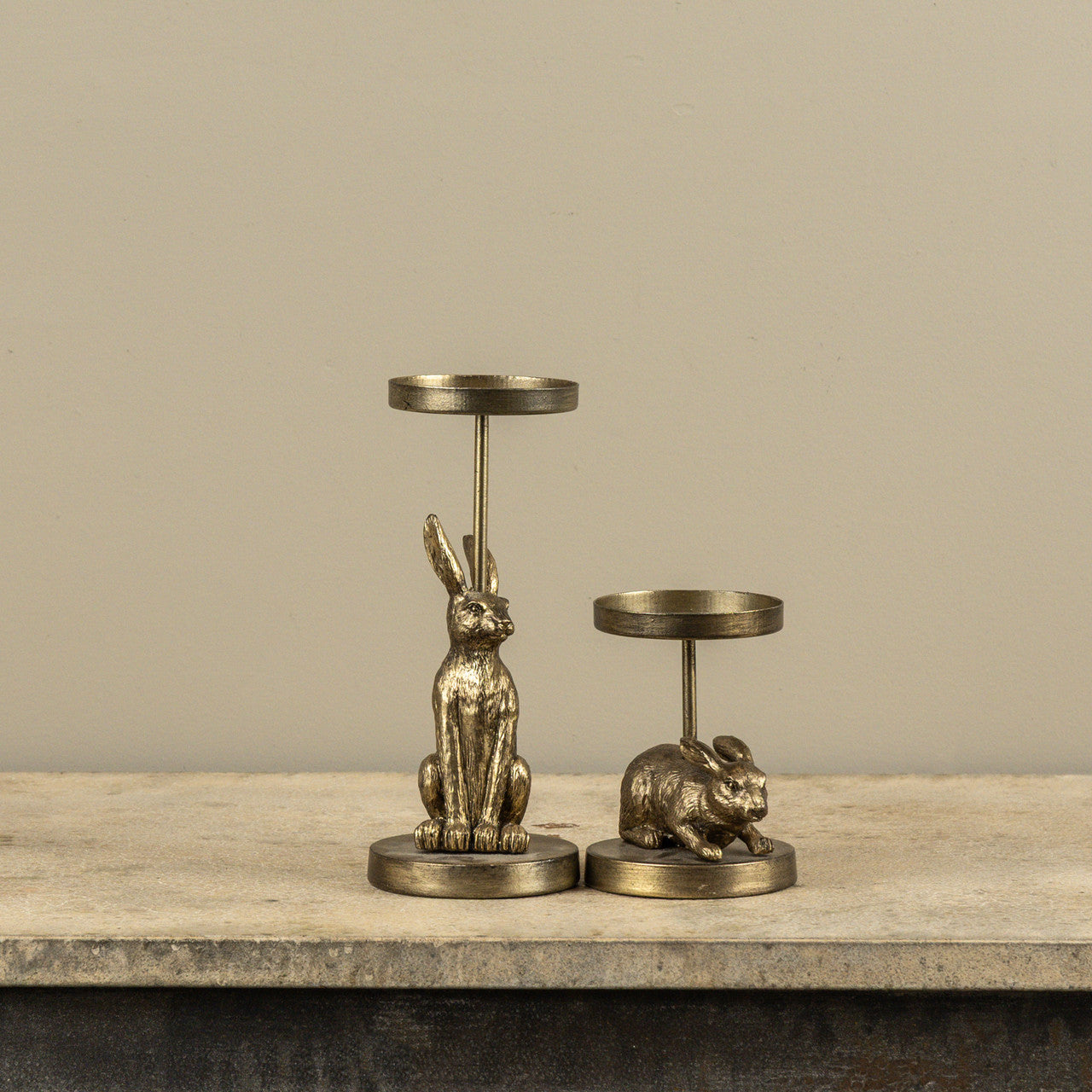 Gold Sitting Bunny Pillar Candle Holder
