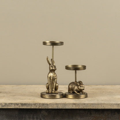 Gold Sitting Bunny Pillar Candle Holder