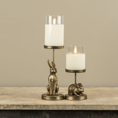 Gold Sitting Bunny Pillar Candle Holder