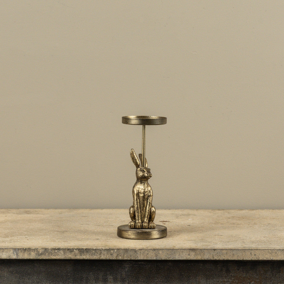 Gold Sitting Bunny Pillar Candle Holder