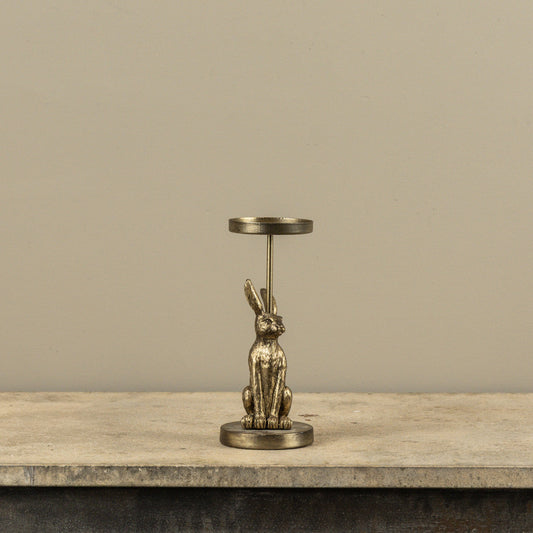 Gold Sitting Bunny Pillar Candle Holder