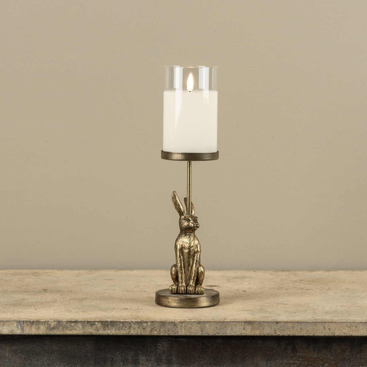 Gold Sitting Bunny Pillar Candle Holder