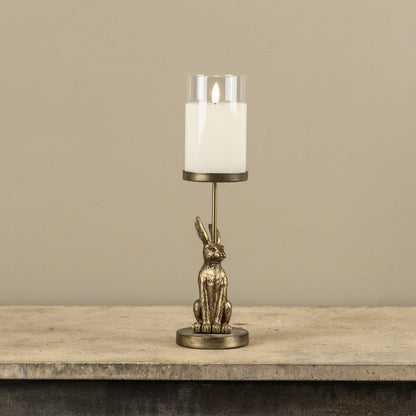 Gold Sitting Bunny Pillar Candle Holder