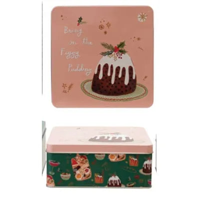 Bring On The Figgy Pudding Embossed Holiday Treat Tin with Lid