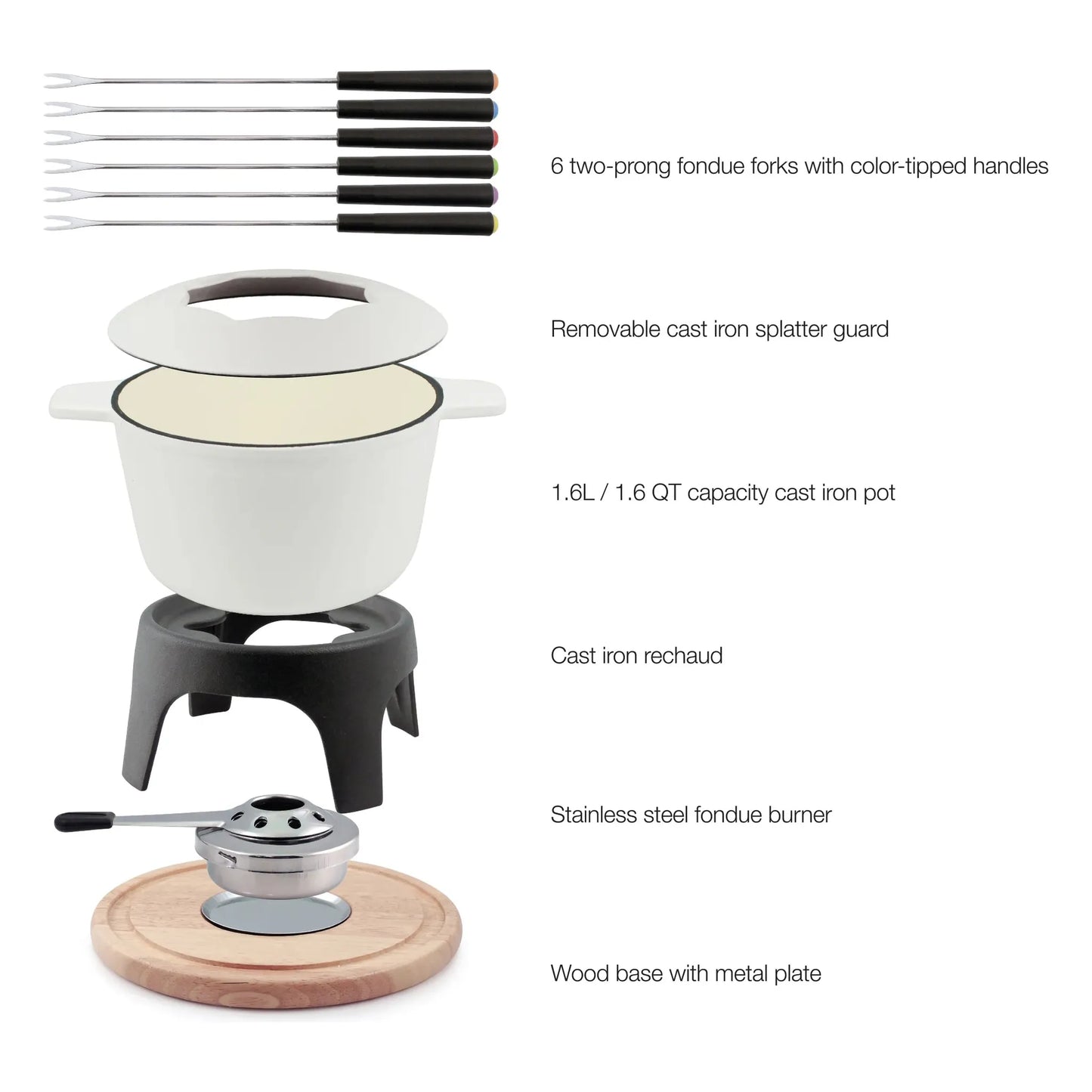 Swissmar Sierra Matte White Cast Iron Fondue Set