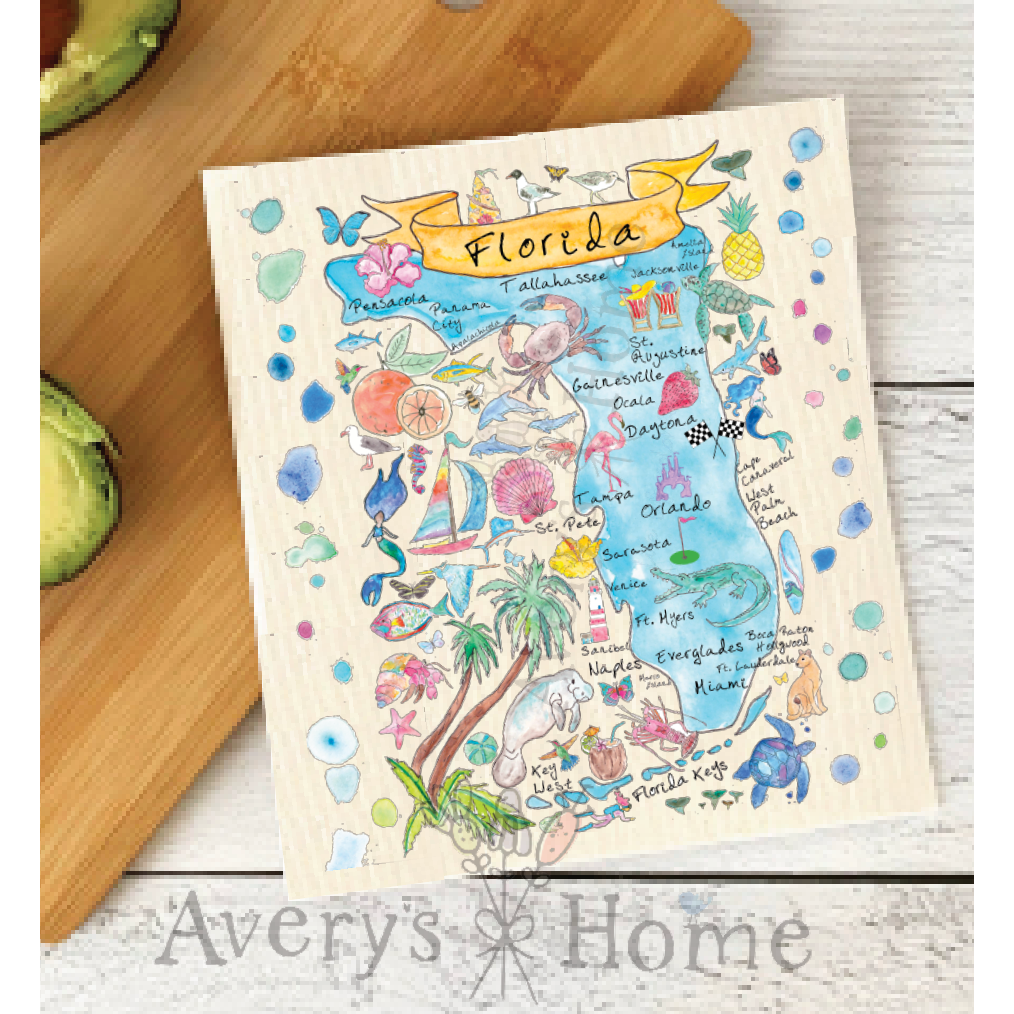 Florida State Map Beach Souvenir Swedish Dishcloth  Browns Kitchen