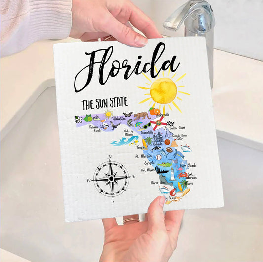 Florida State Map Souvenir SWEDISH DISH CLOTH  Browns Kitchen