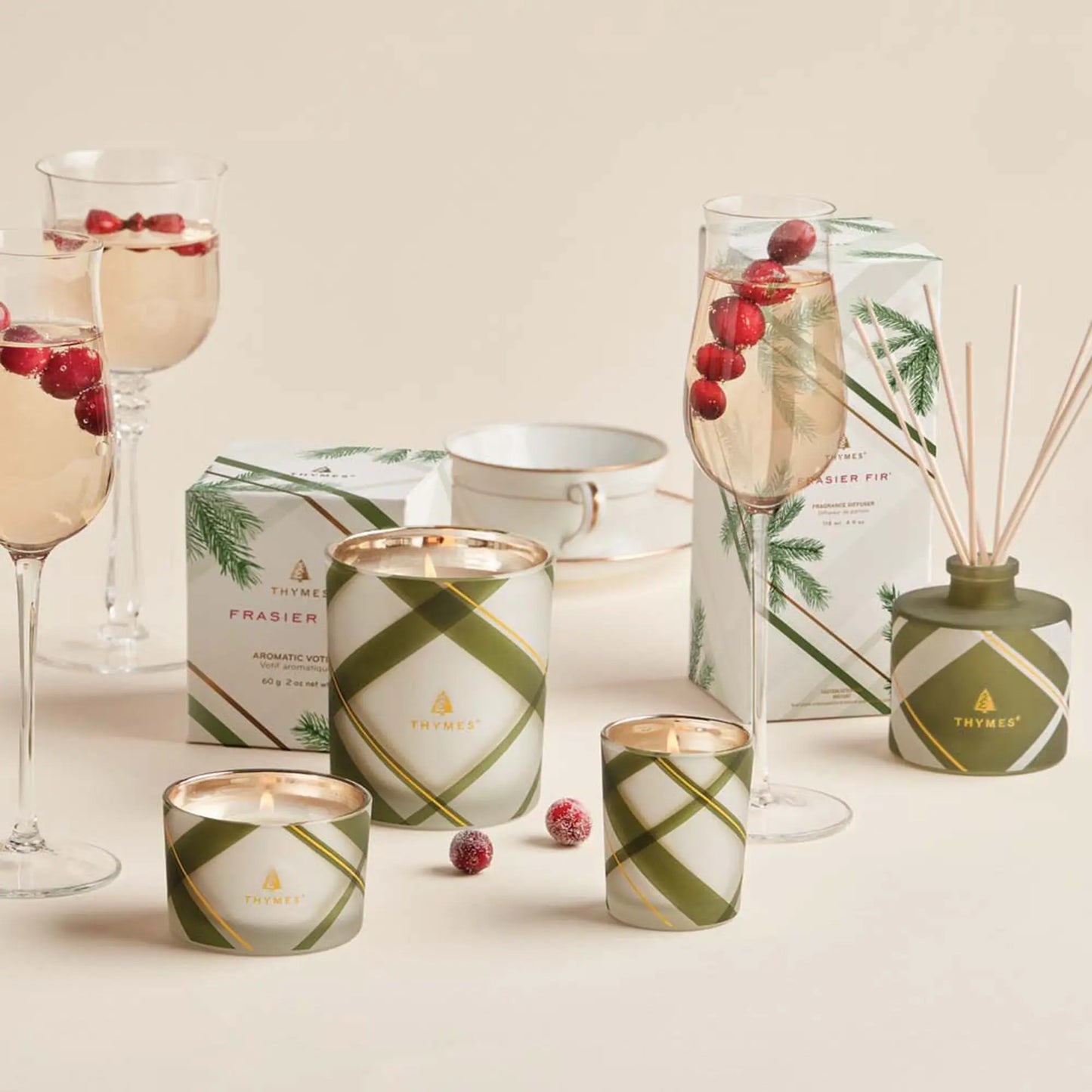 Frasier Fir Frosted Plaid Medium Candle THYMES