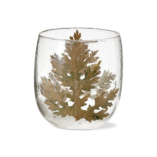 Botanica Embedded Large Leaf Hurricane Candle Holder